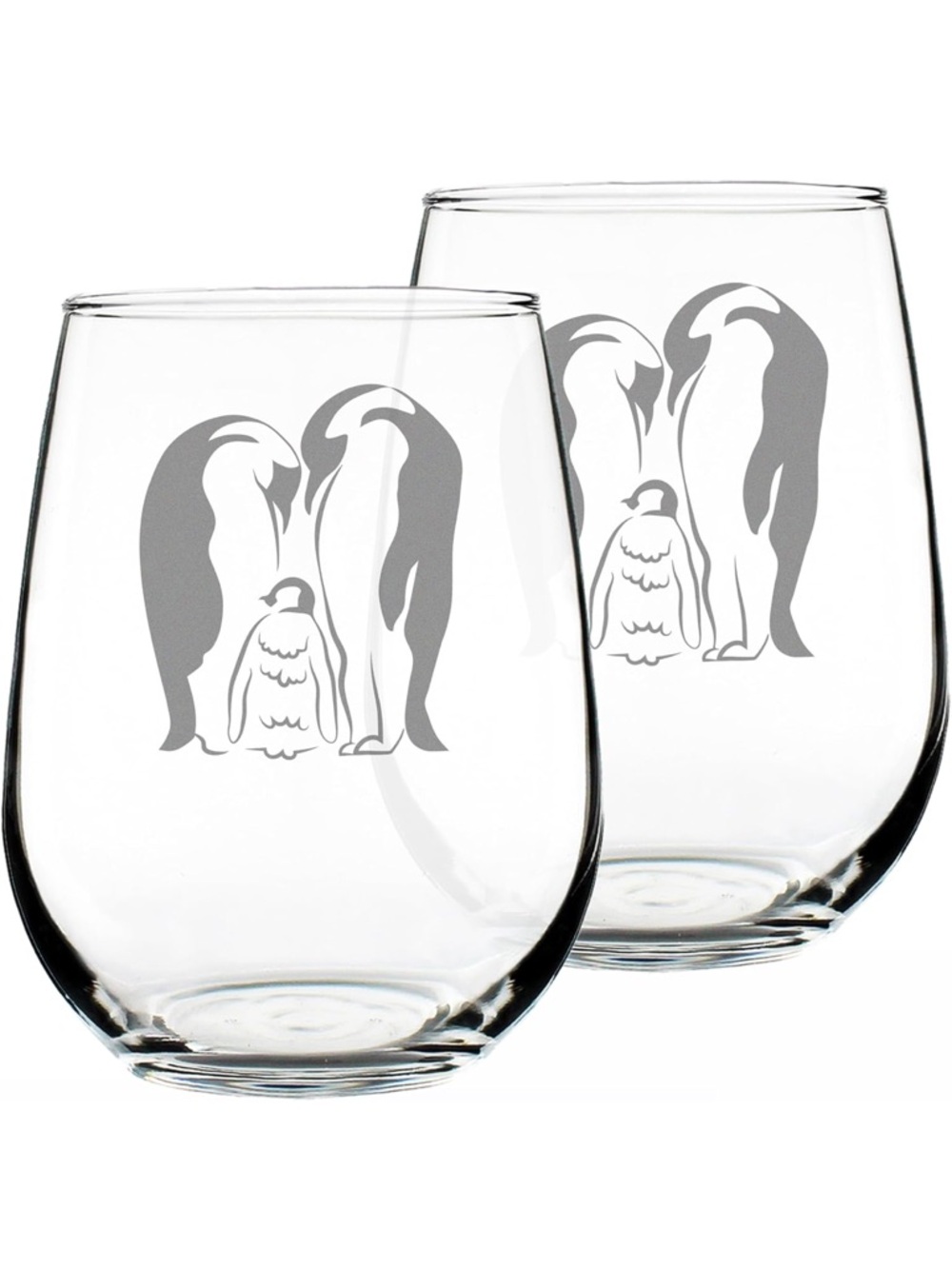 Penguin Family Stemless Wine Glasses - Set of 2
